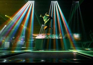 Strobe lights and trampoliners at Flip Out night event