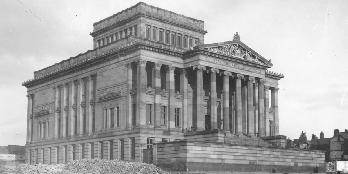 Main image: 1893 Harris Museum and Library overlooking Preston Flag Market. 1893 black and white photograph of a newly built Harris Museum and Library overlooking Preston Flag Market.