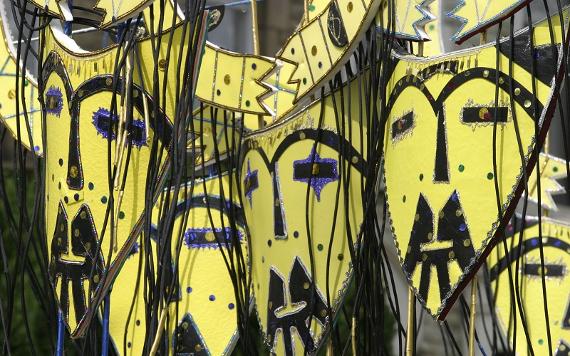 Masks and props in Preston's Caribbean Carnival.