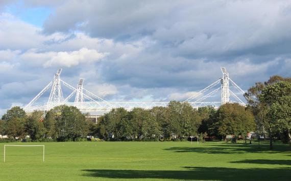 View of Deepdale Stadium from Moor Park, Preston.