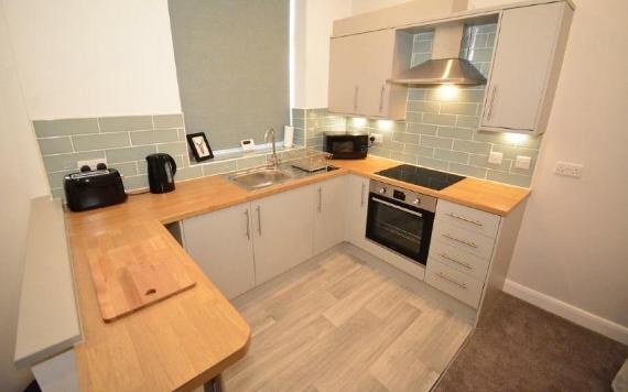 Kitchen inside F.G. Preston city centre apartment.