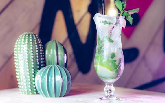 La Neta cocktail next to ceramic cacti.