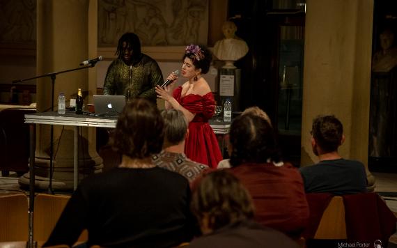 Musical performance taking place inside The Harris. Photo by Michael Porter Photography.