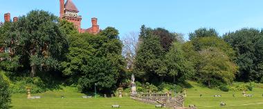 View of Miller Park fountain and Derby Walk with Park Hotel in background.