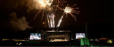 Fireworks and stage at Proms in the Park as part of the 2012 Preston Guild celebration.
